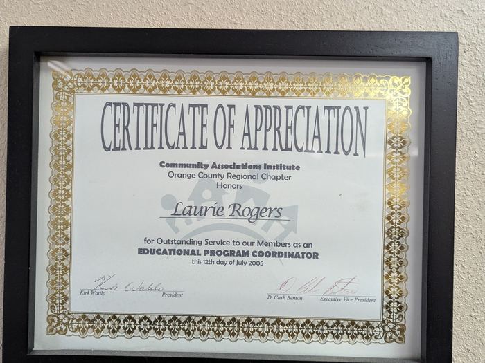 CAI Certificate of Appreciation 2005
